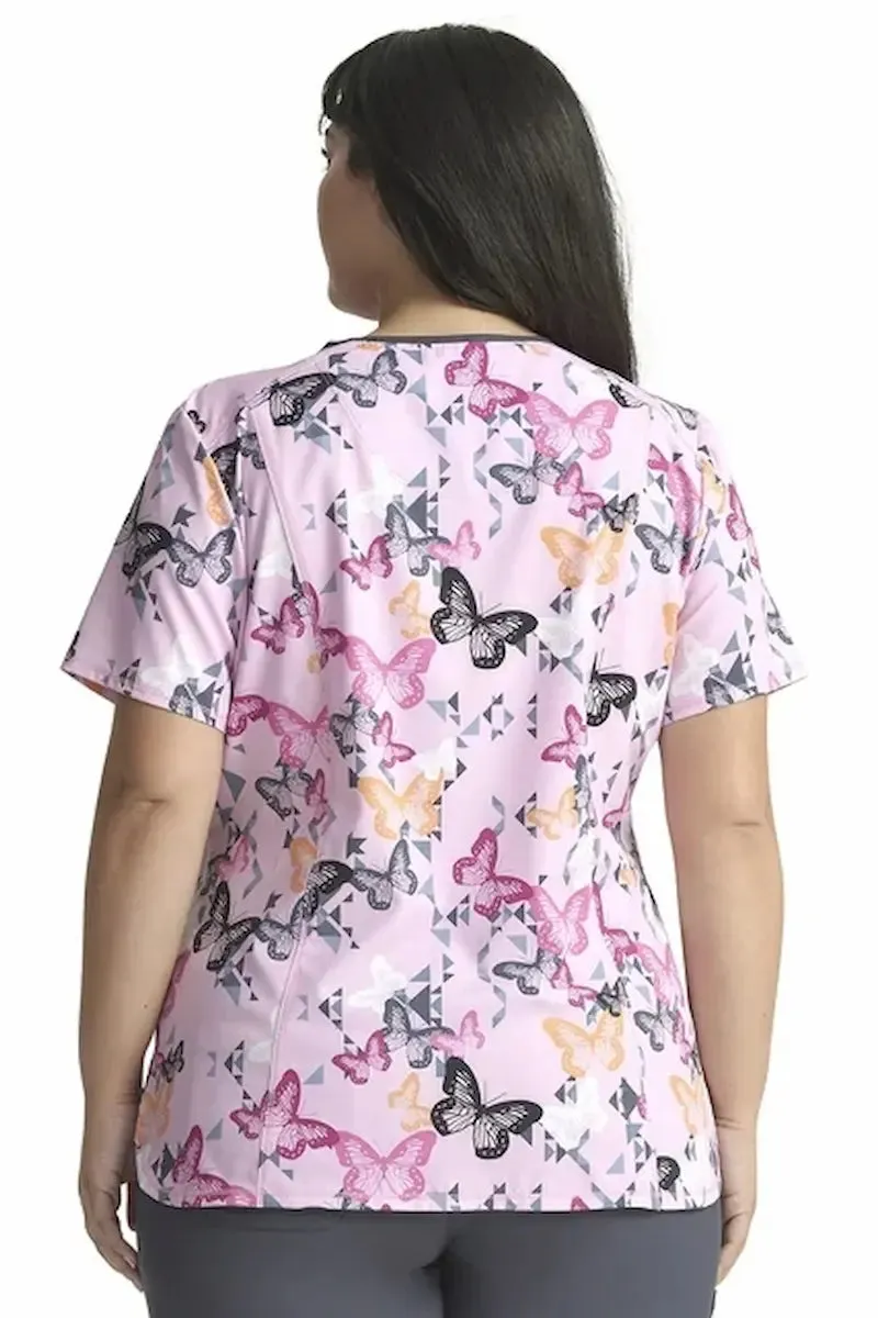 Infinity Women's Print V-neck Scrub Top | Geo Flutter