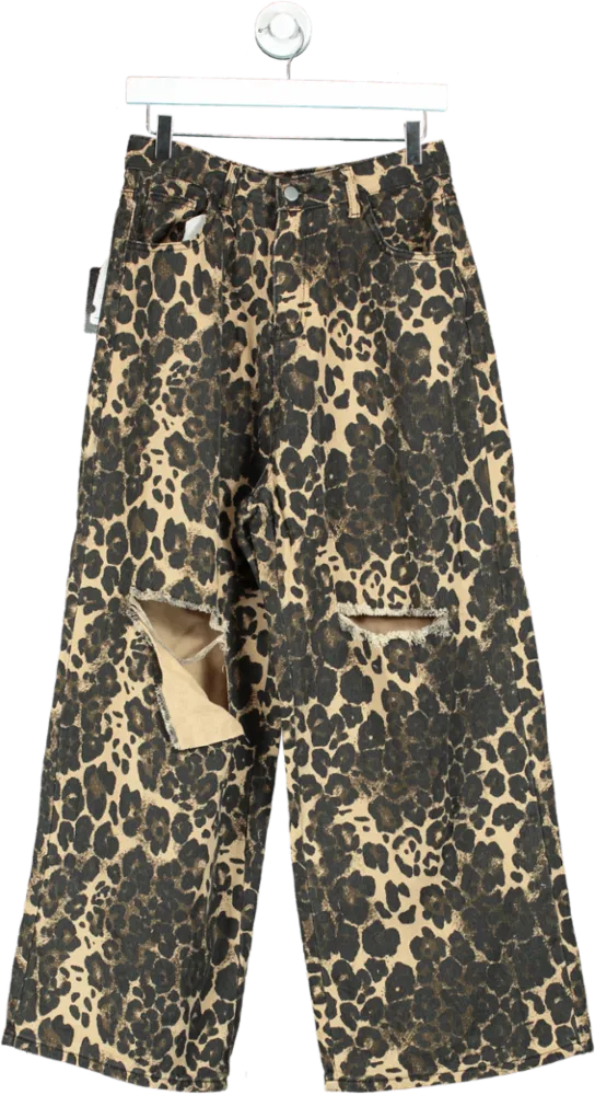 Innovare Denim Brown Leopard Print Wide-Leg Trousers UK M