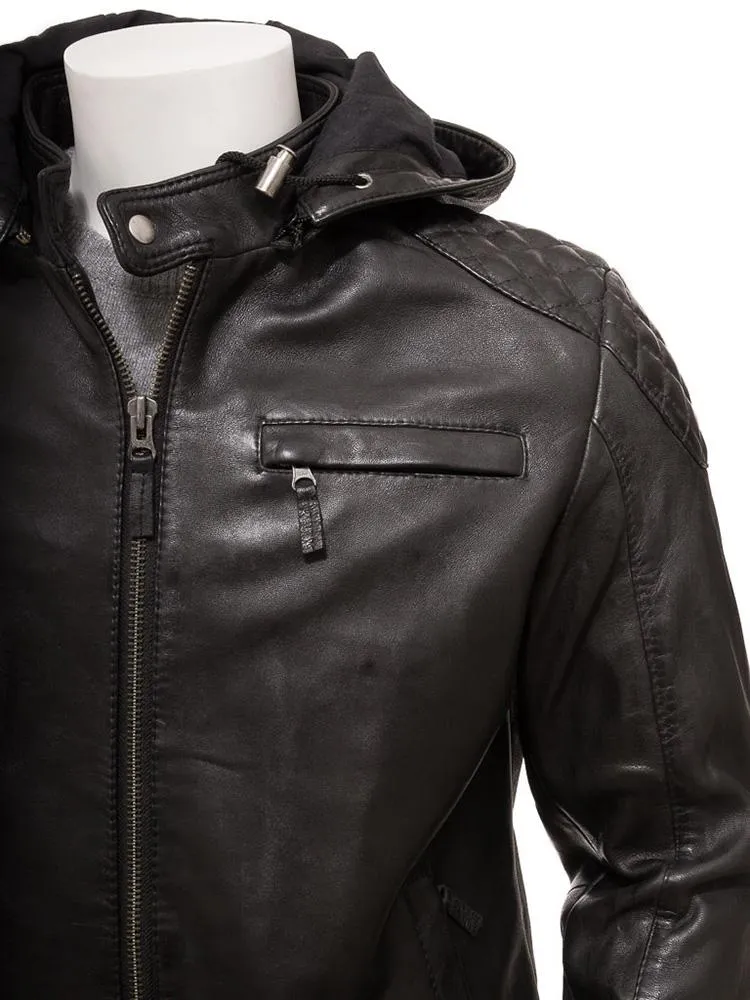 Jami Black Hooded Leather Jacket