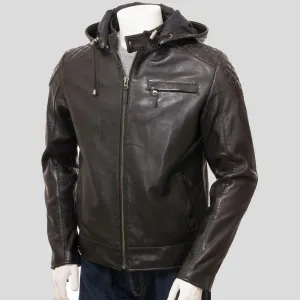 Jami Black Hooded Leather Jacket