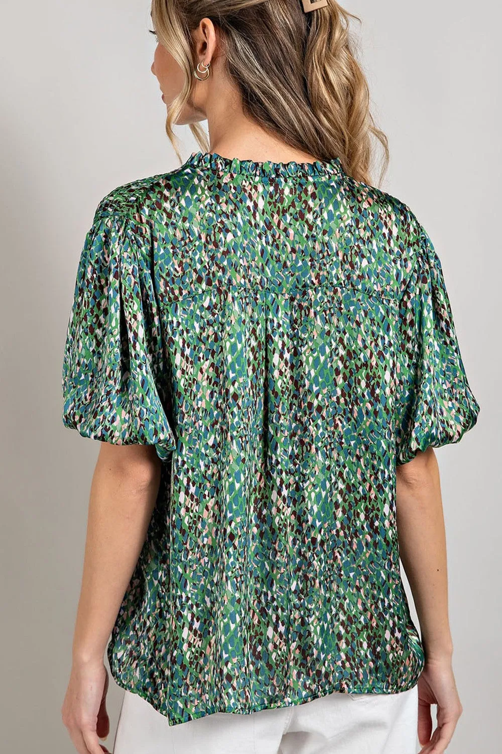 Kelly Green Tie Front Blouse - Final Sale