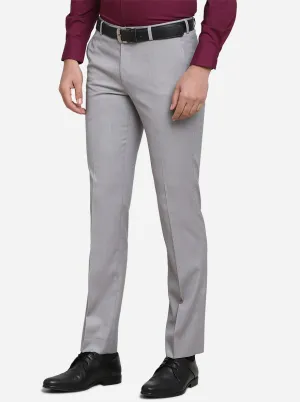 Light Grey Self Design Slim Fit Formal Trouser  | Metal