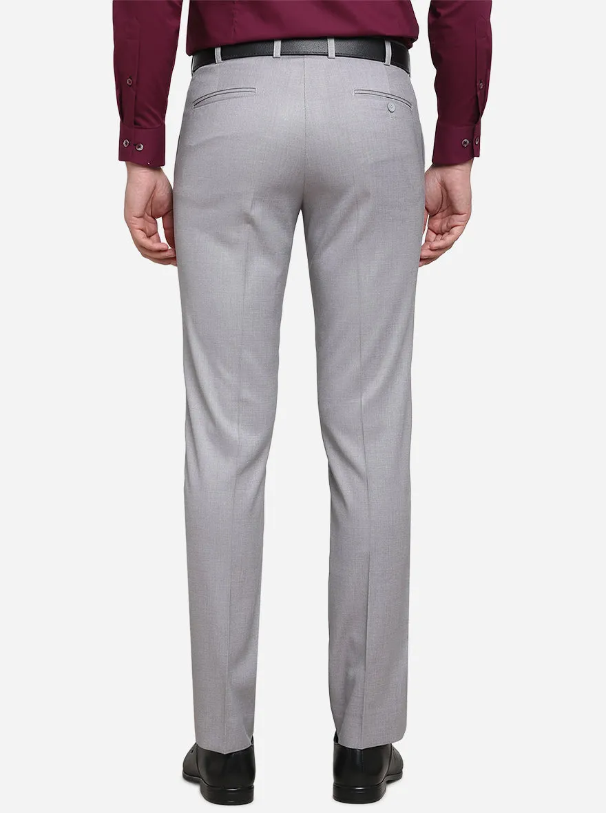 Light Grey Self Design Slim Fit Formal Trouser  | Metal