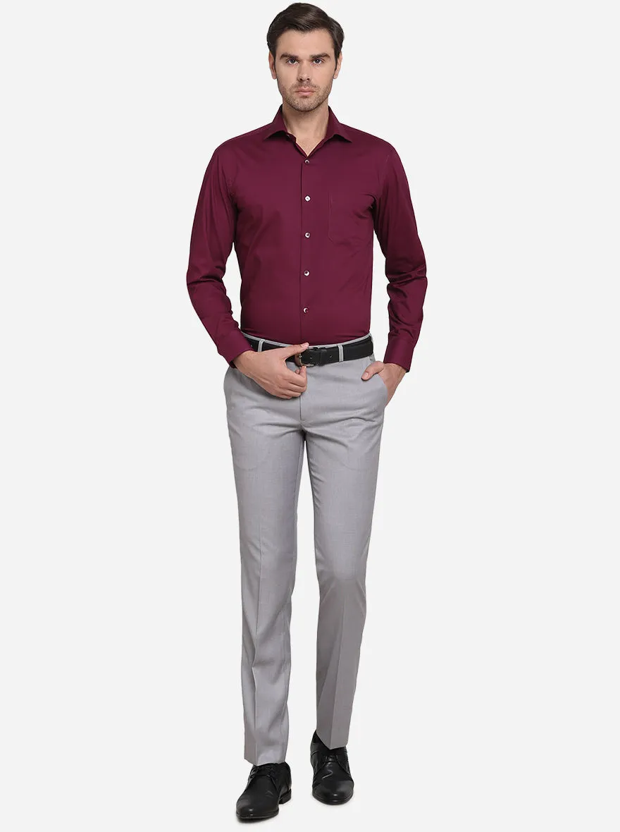 Light Grey Self Design Slim Fit Formal Trouser  | Metal