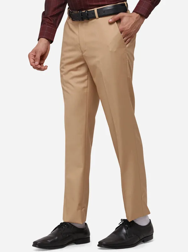 Light Khaki Slim Fit Solid Formal Trouser | JB Studio