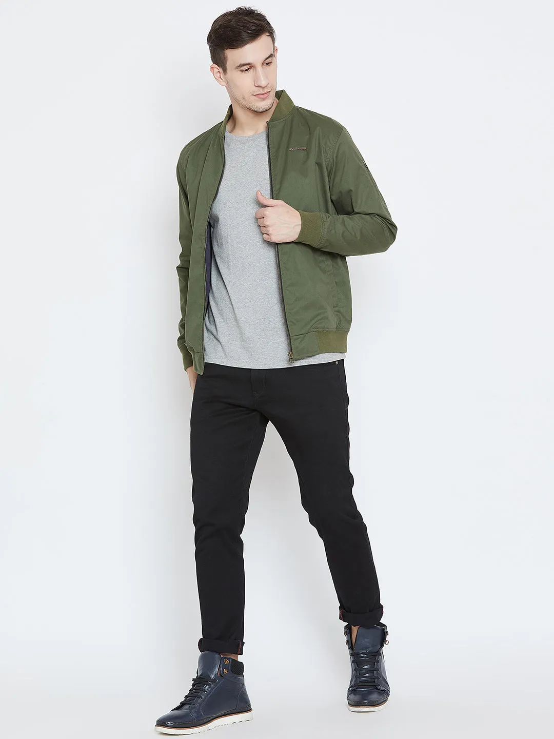 Men Casual Olive Bomber Jacket