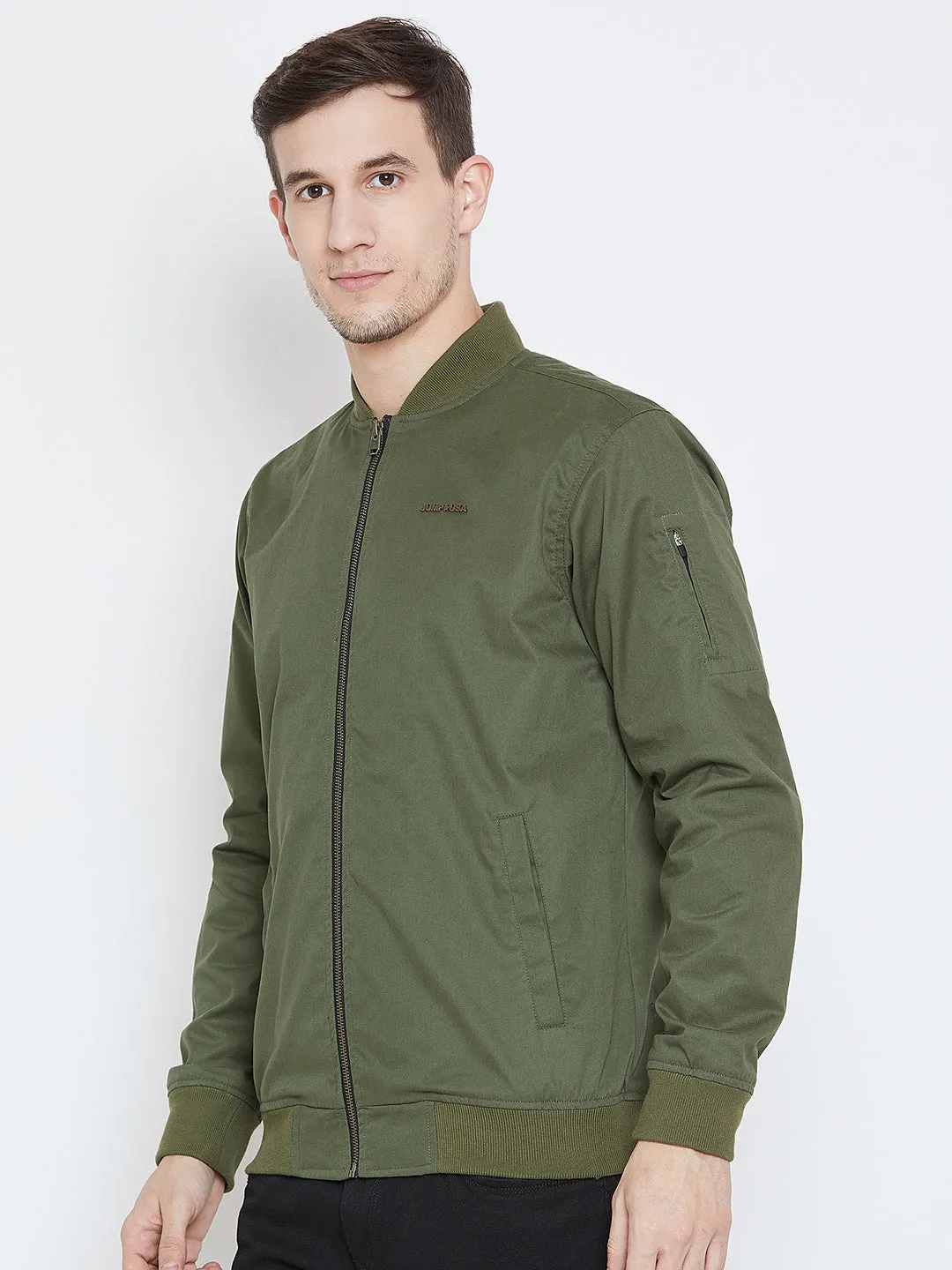 Men Casual Olive Bomber Jacket