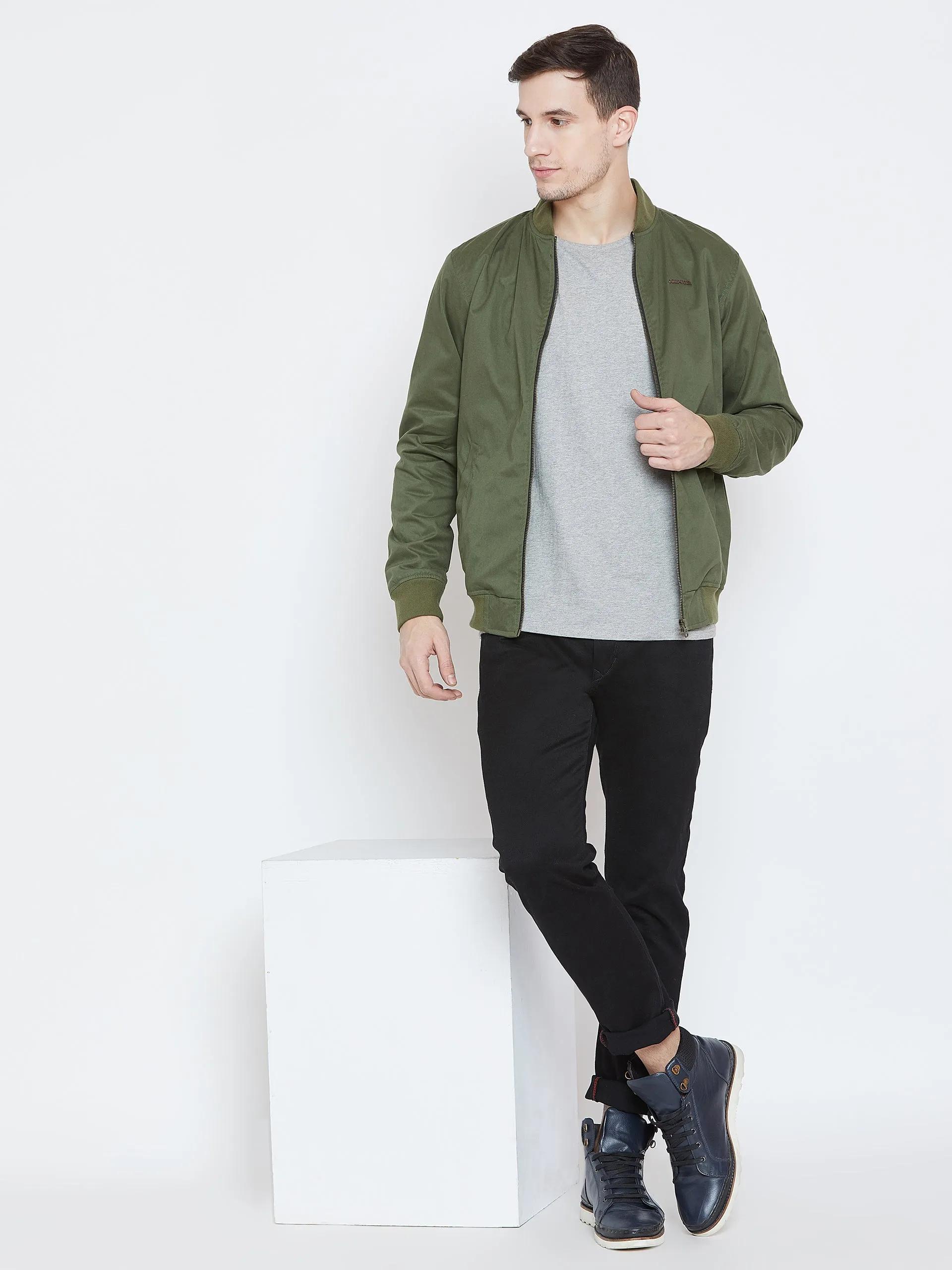 Men Casual Olive Bomber Jacket