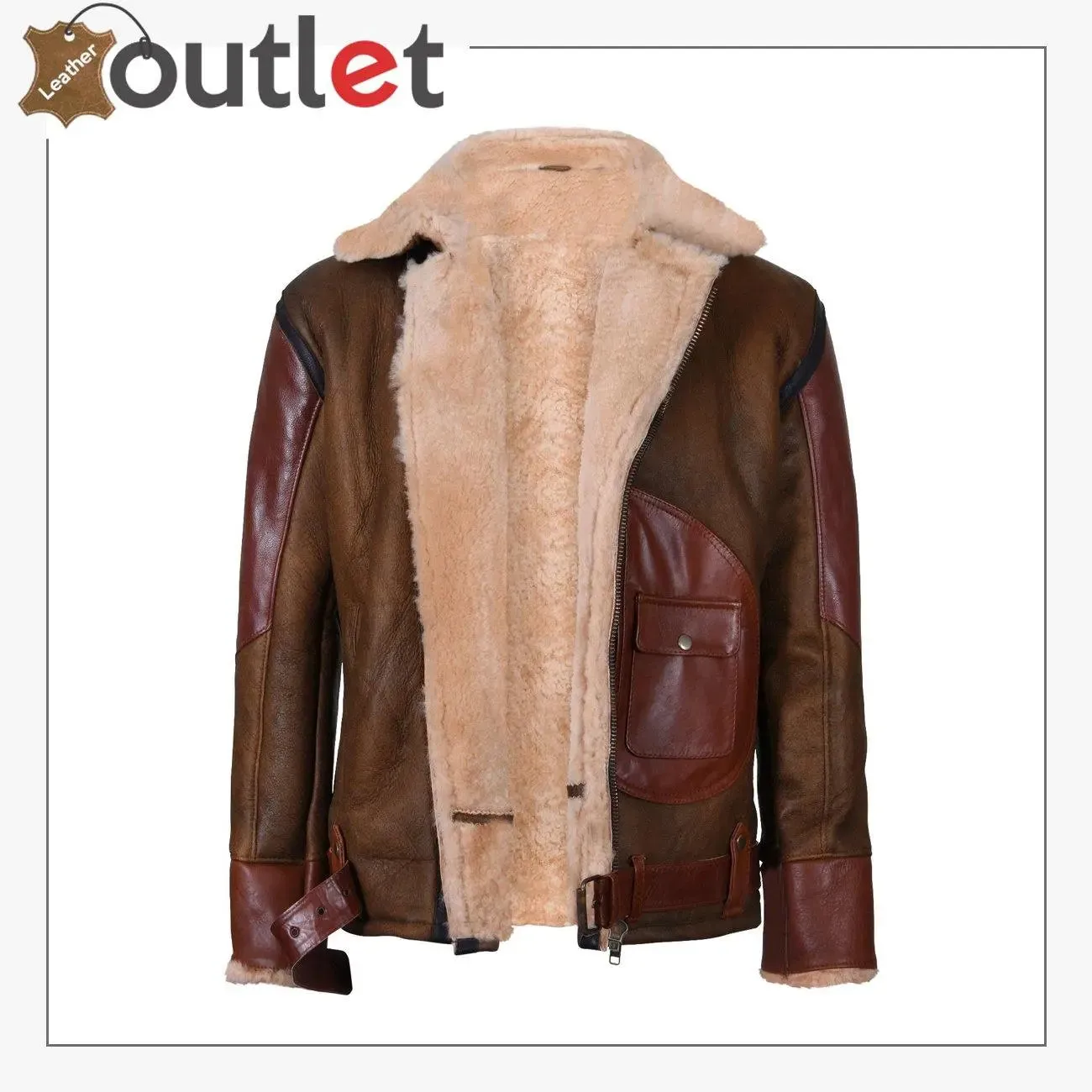 Mens Brown Crossover B3 Sheepskin Aviator Flying Leather Biker Jacket