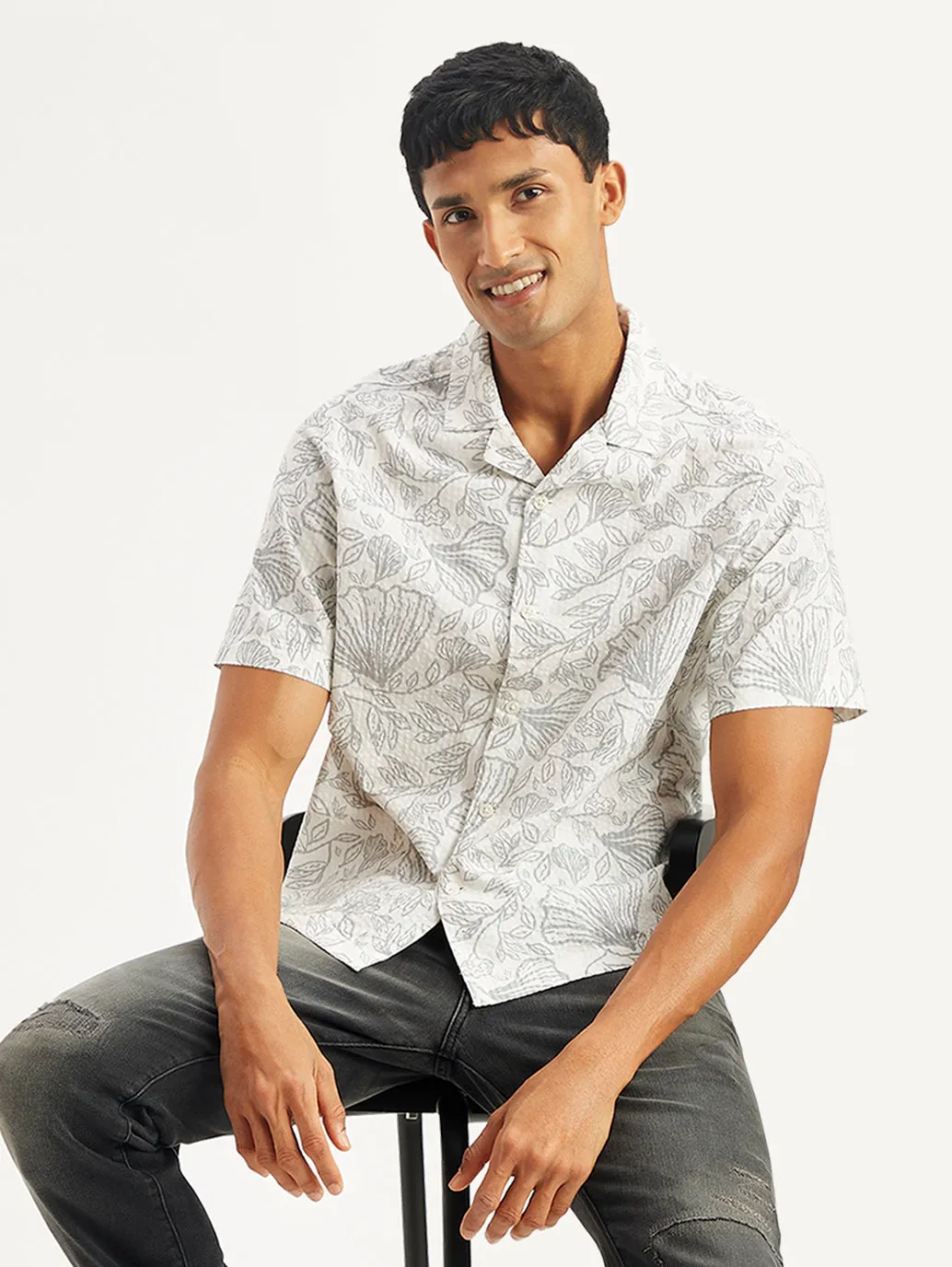 Men's Floral Print Relaxed Fit Camp Shirt