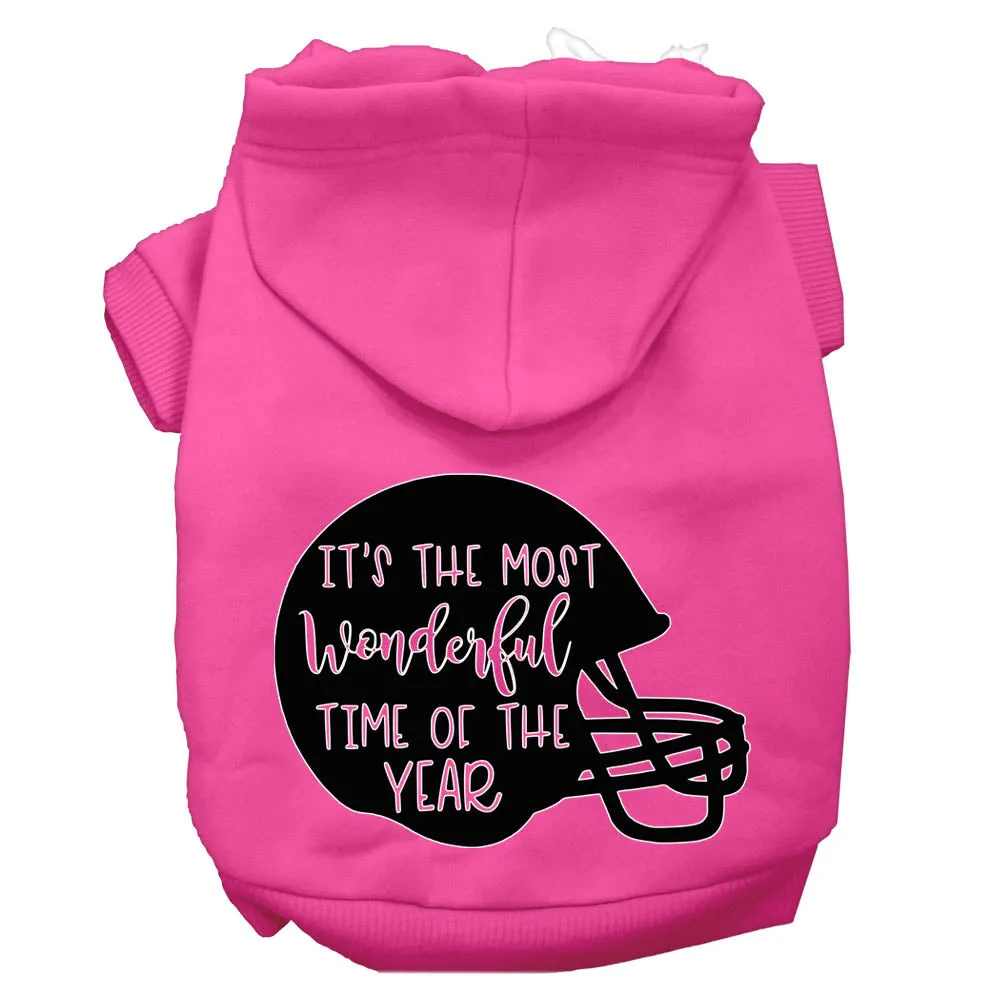 Most Wonderful Time Of The Year (football) Screen Print Dog Hoodie Bright Pink L