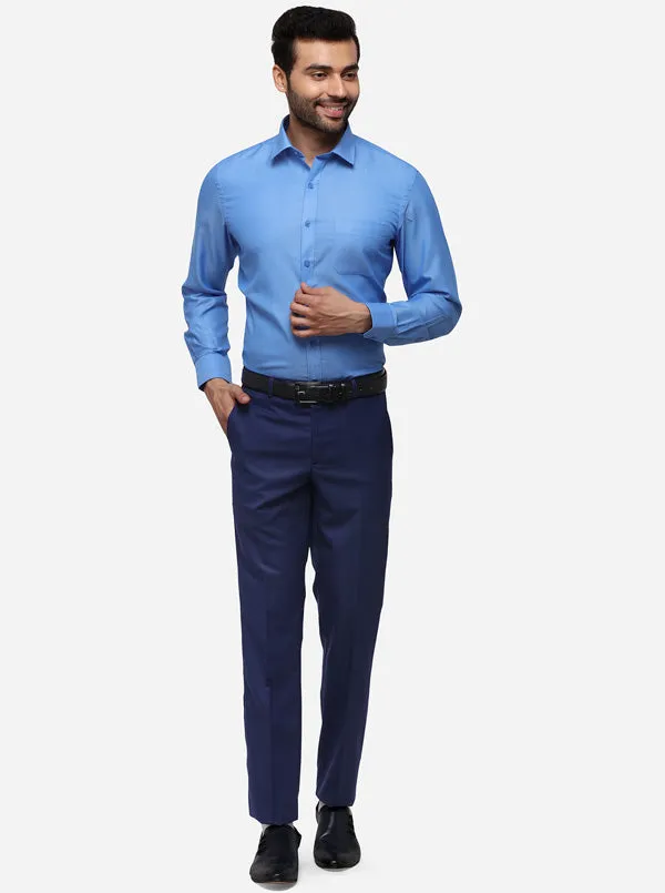 Navy Blue Slim Fit Solid Formal Trouser | Greenfibre