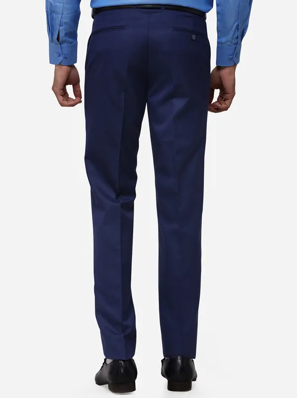 Navy Blue Slim Fit Solid Formal Trouser | Greenfibre