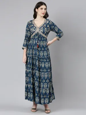 Neeru's Blue Straight Casual Printed Gown