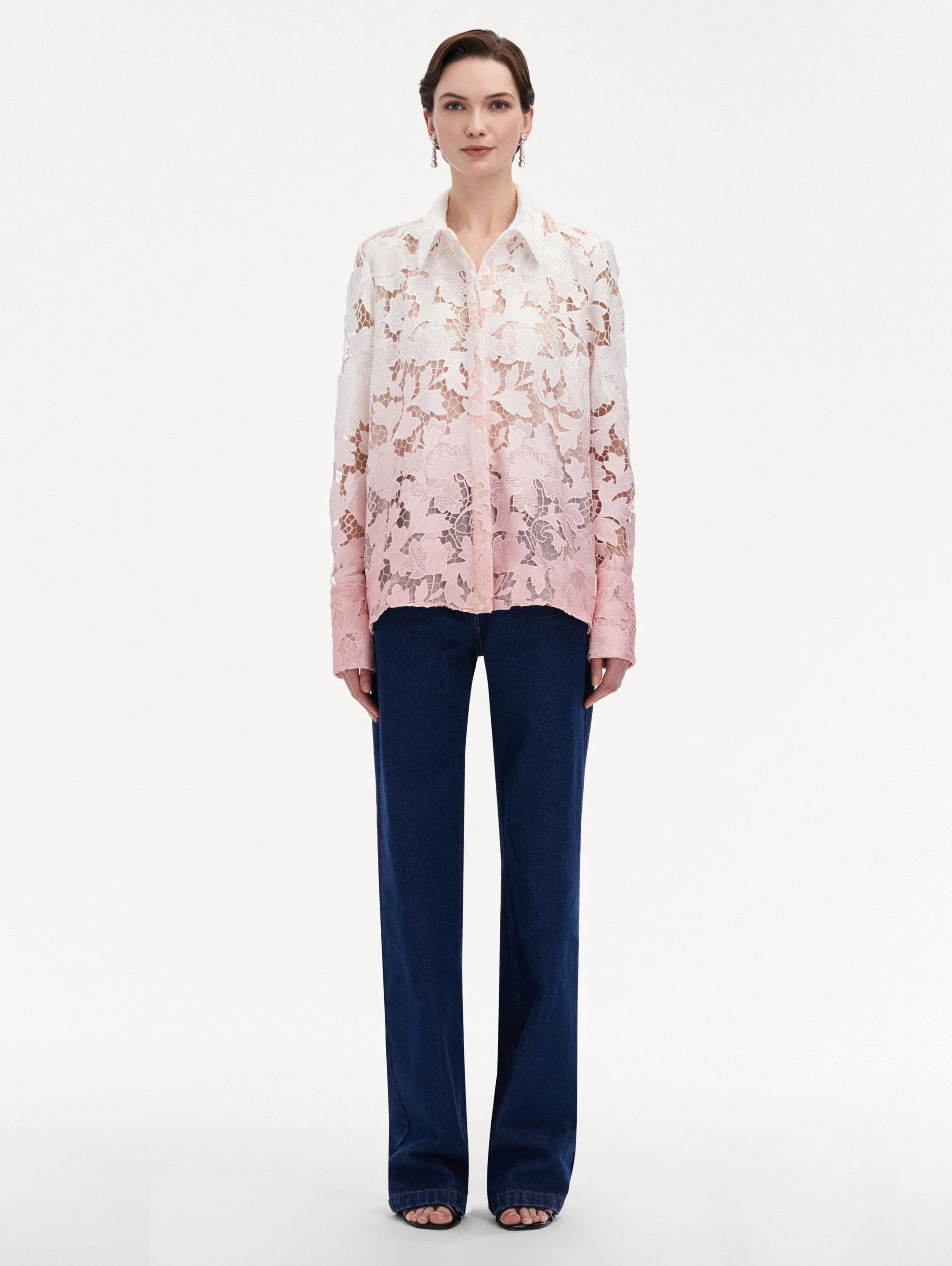 Ombré Peony Guipure Blouse