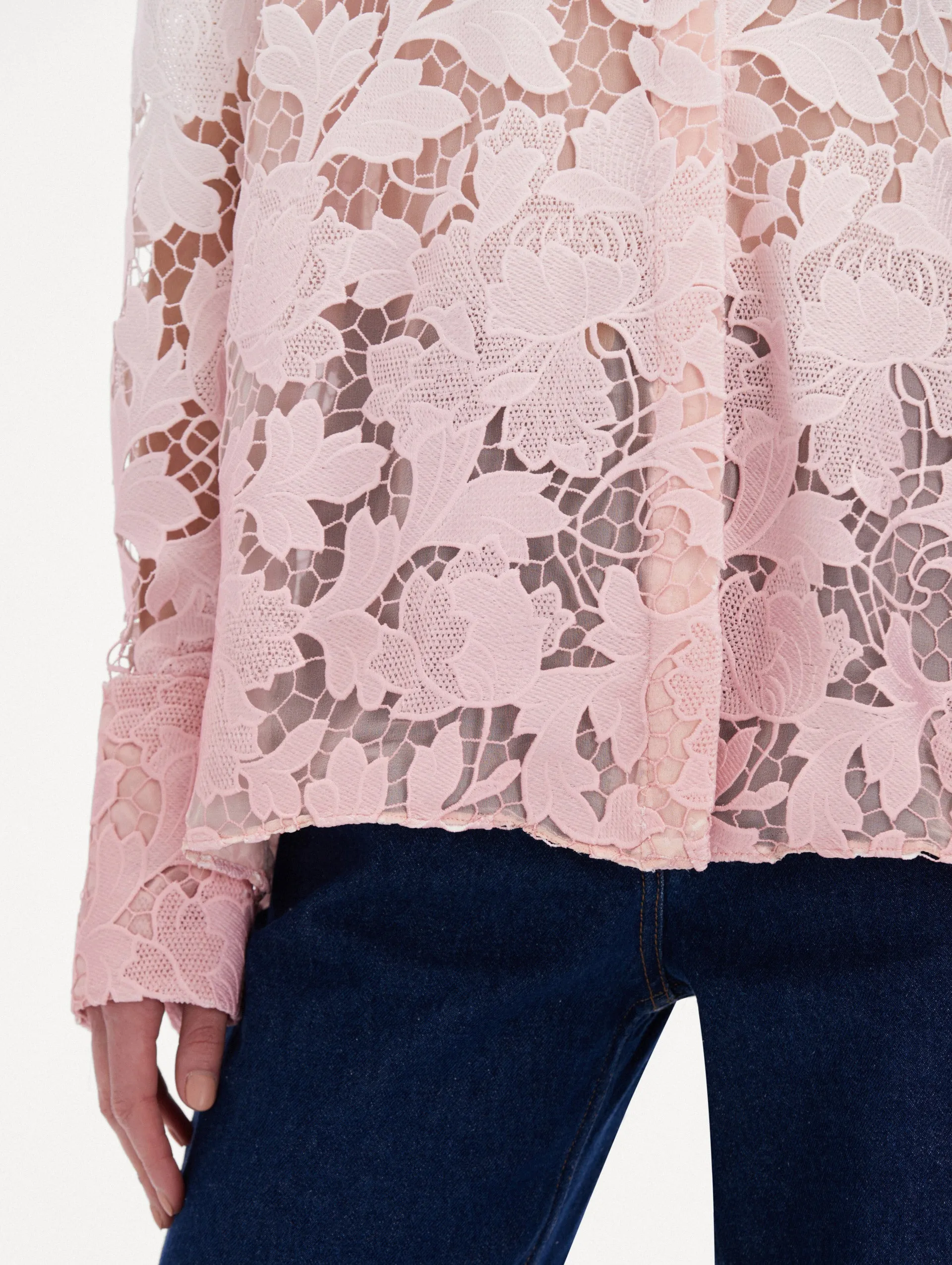 Ombré Peony Guipure Blouse