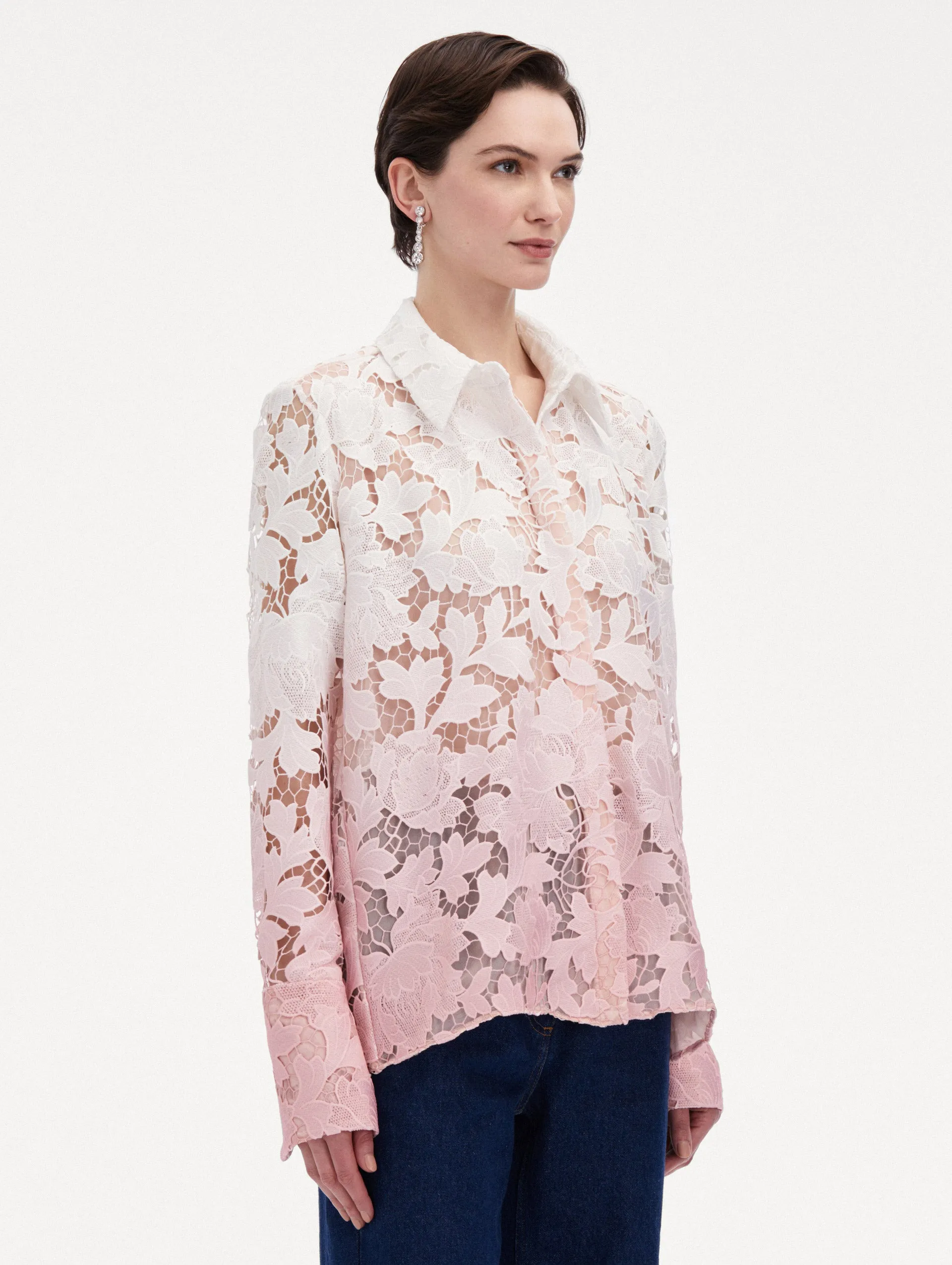 Ombré Peony Guipure Blouse