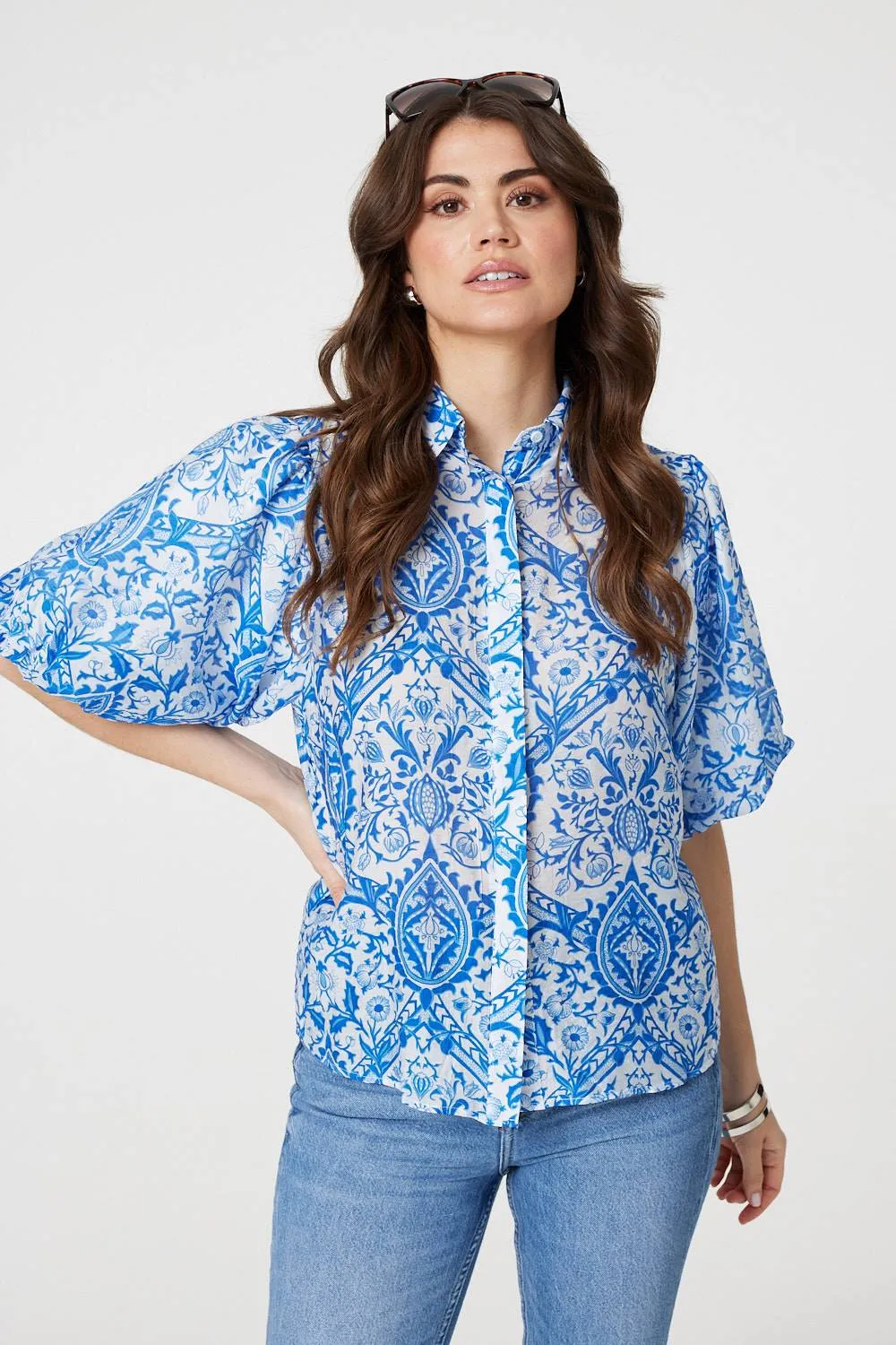 Paisley Print Puff 1/2 Sleeve Shirt