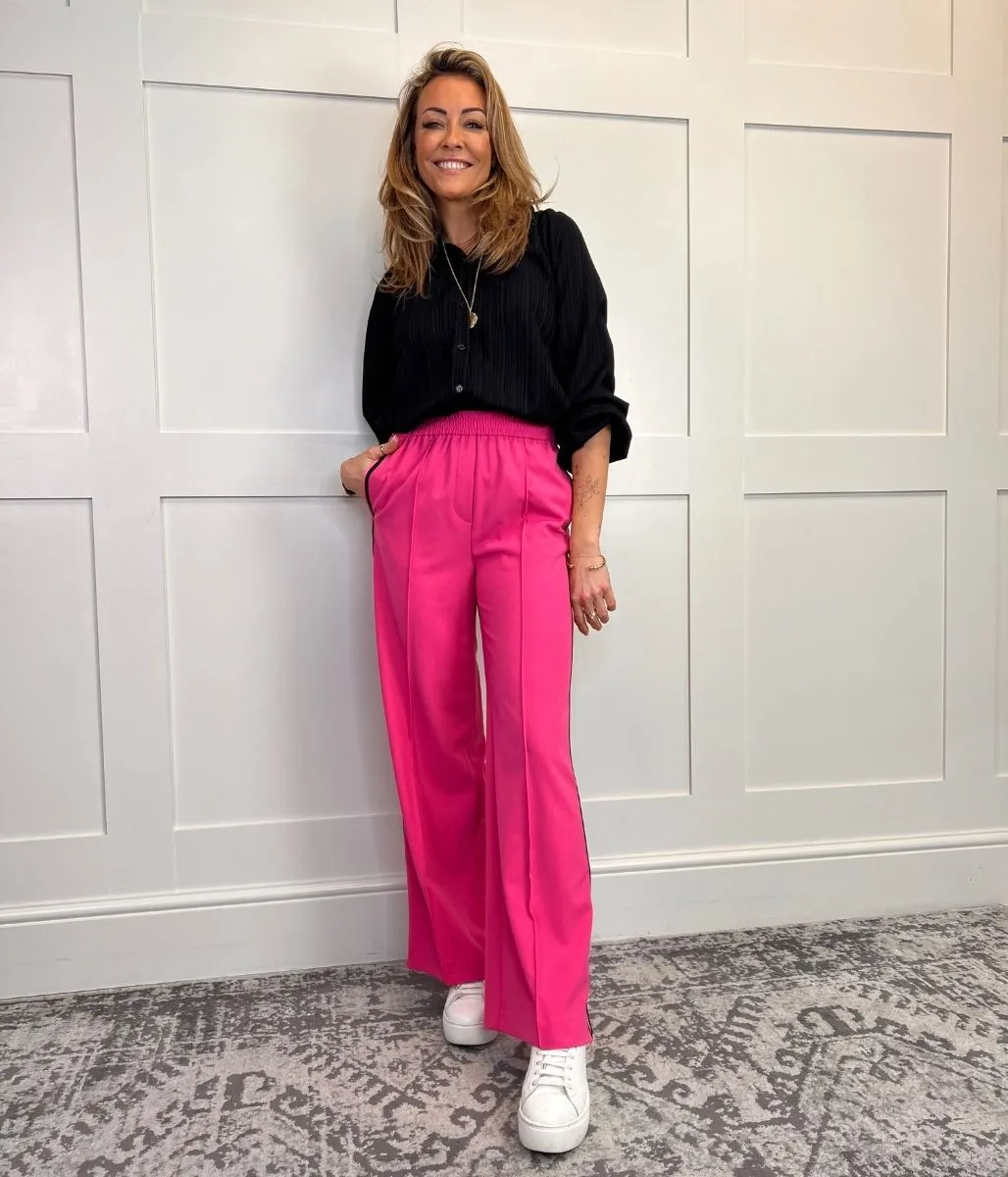 Pink Side Stripe Wide Leg Trousers