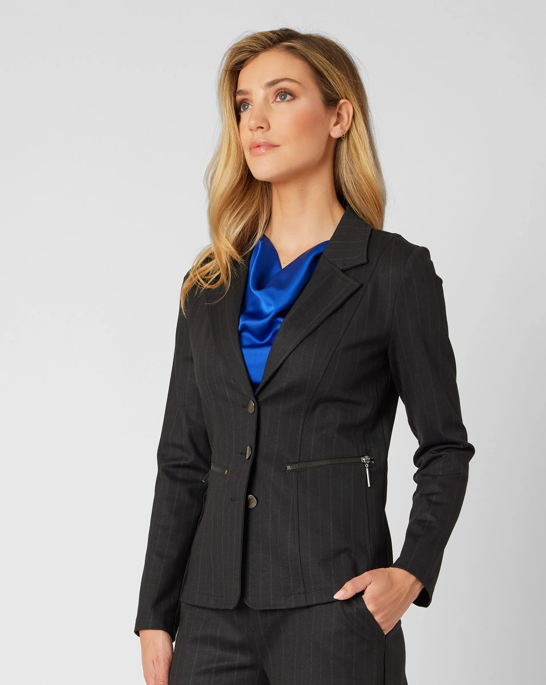 Pinstripe Blazer With Zippers