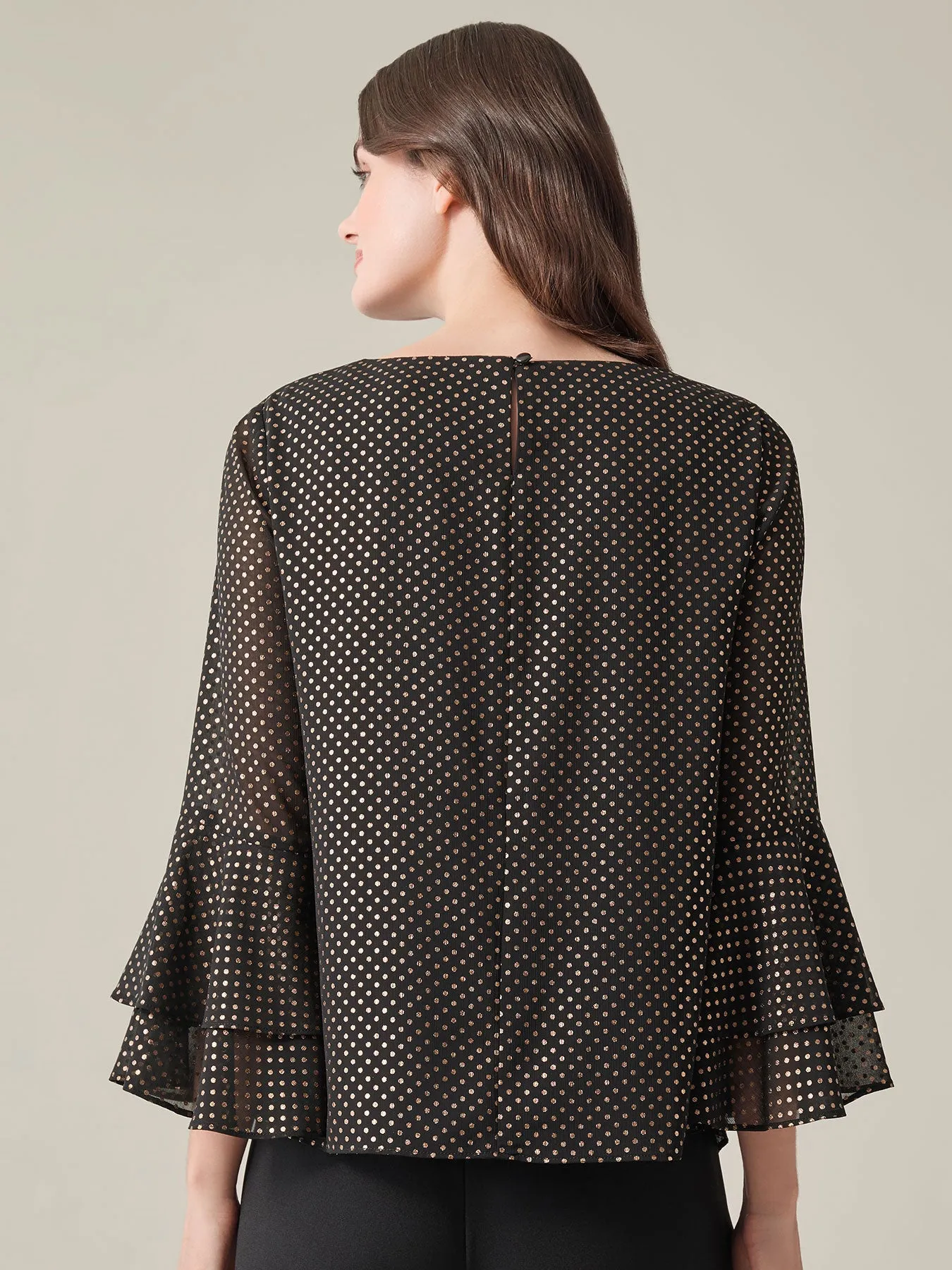 Plus Tiered Bell Sleeve Blouse, Sparkle Detail