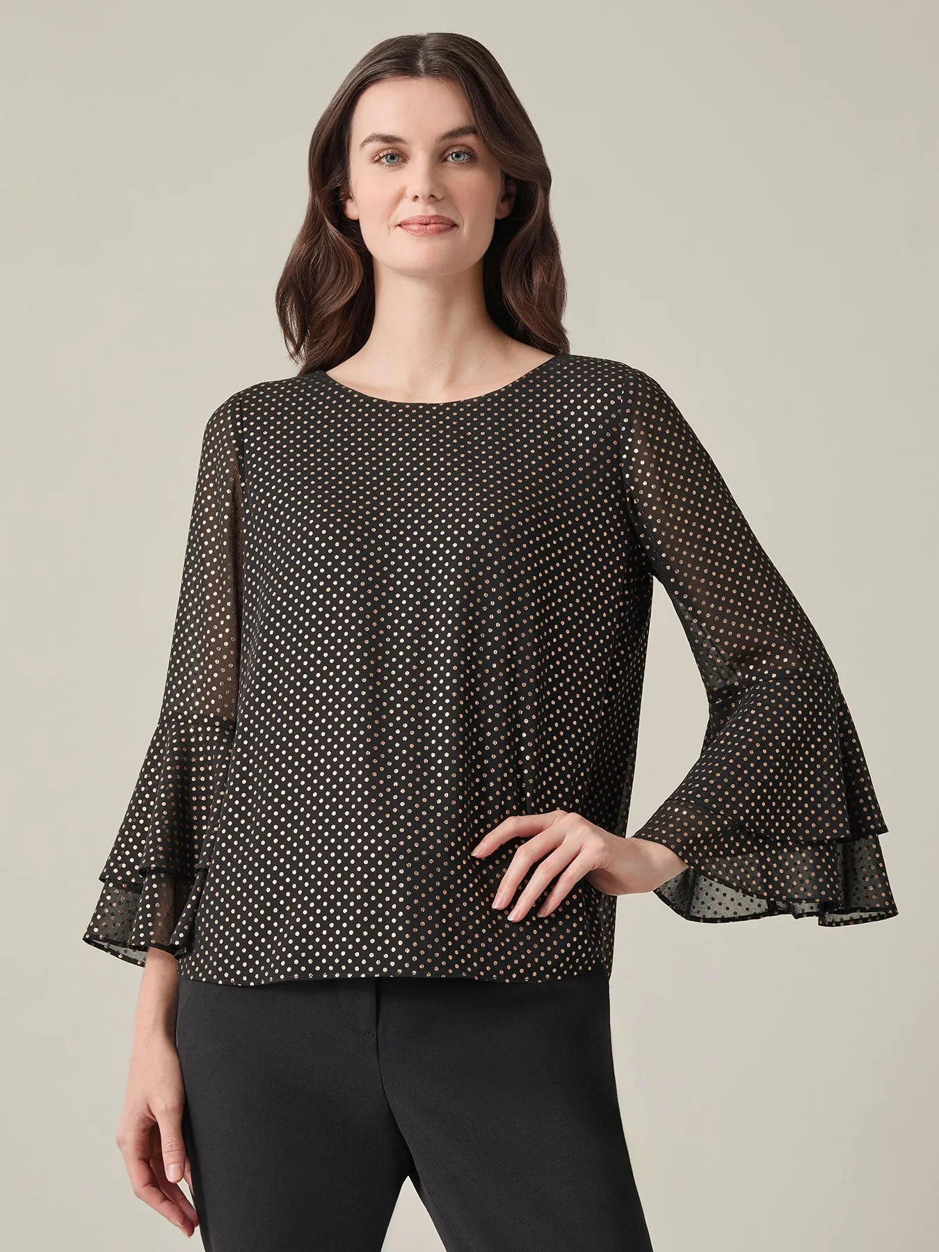 Plus Tiered Bell Sleeve Blouse, Sparkle Detail