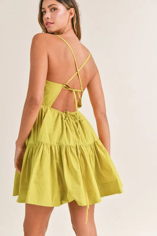 Poplin Open Back Tiered Mini Dress