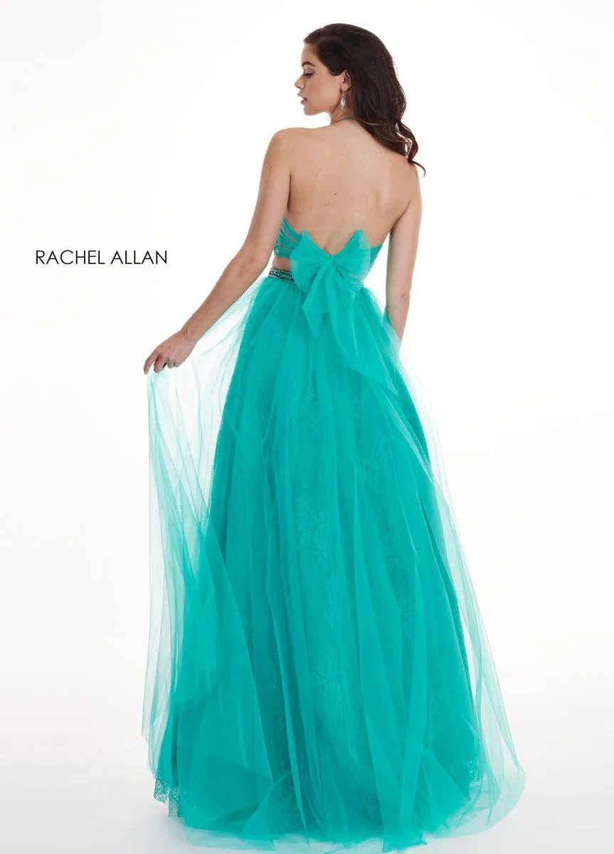 Rachel Allan 6437 Jade Halter 2 Piece Dress with Slit