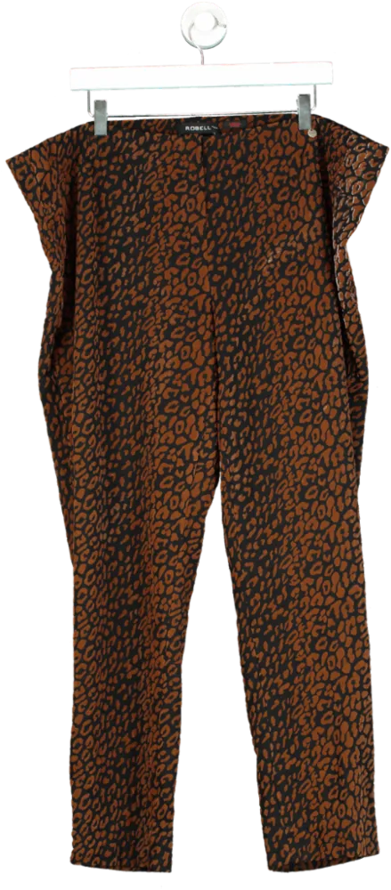 Robell Brown Leopard Print Trousers UK 14