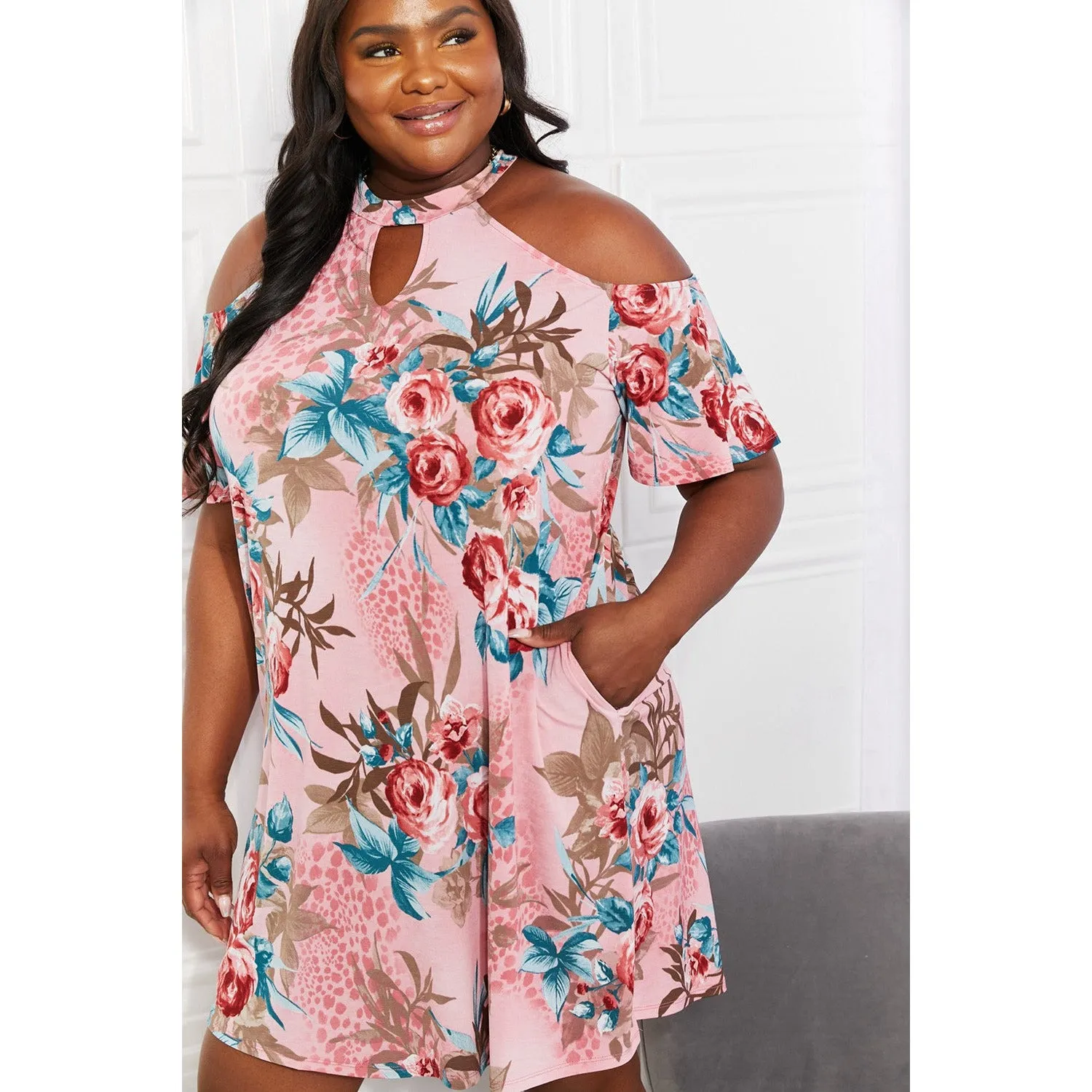 Sew In Love Full Size Fresh-Cut Flowers Cold-Shoulder Dress