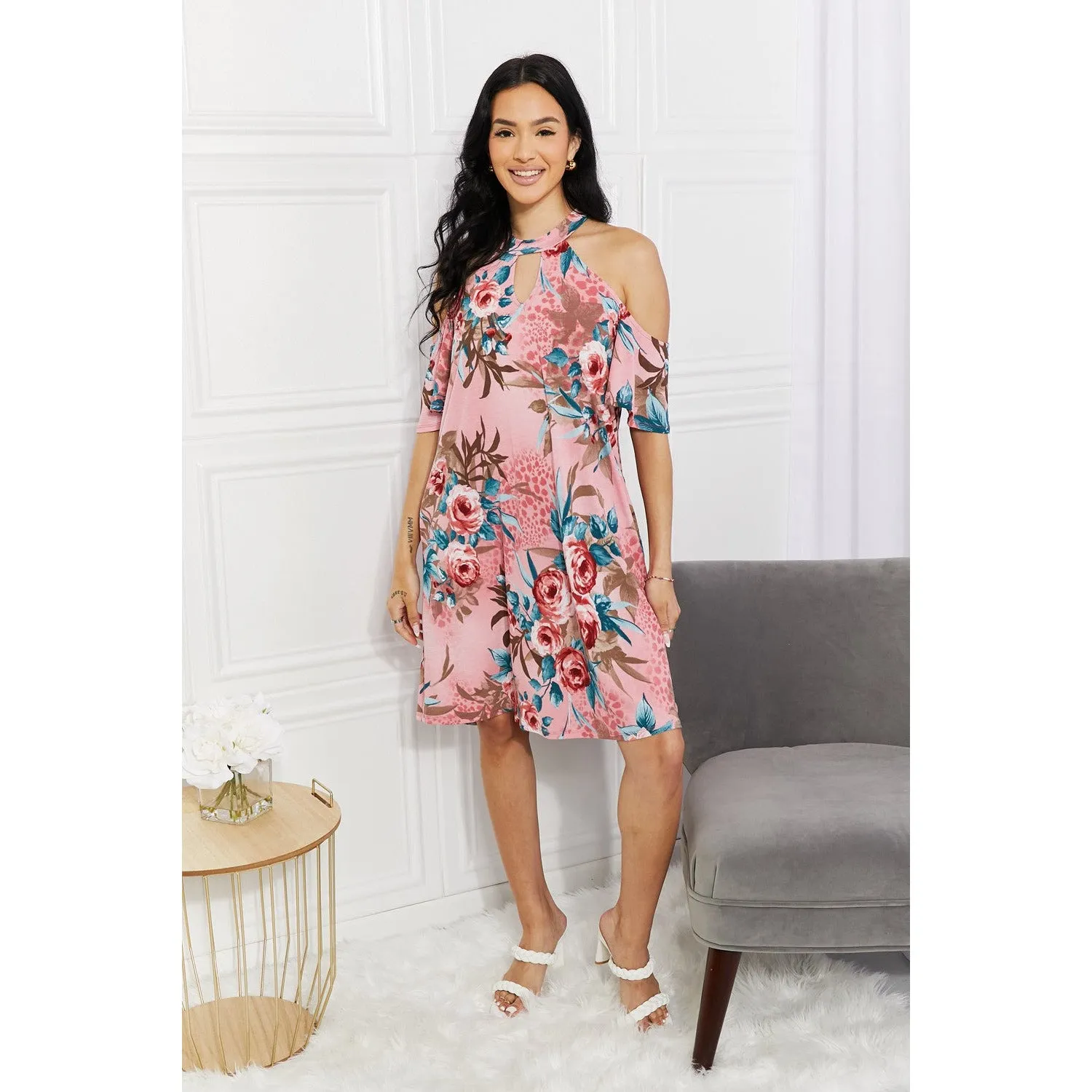 Sew In Love Full Size Fresh-Cut Flowers Cold-Shoulder Dress