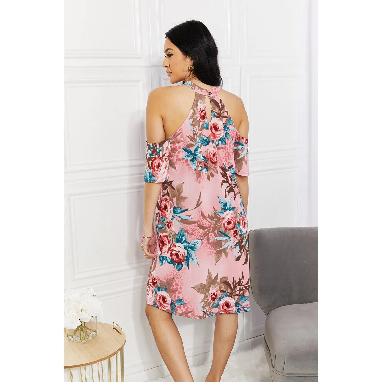 Sew In Love Full Size Fresh-Cut Flowers Cold-Shoulder Dress