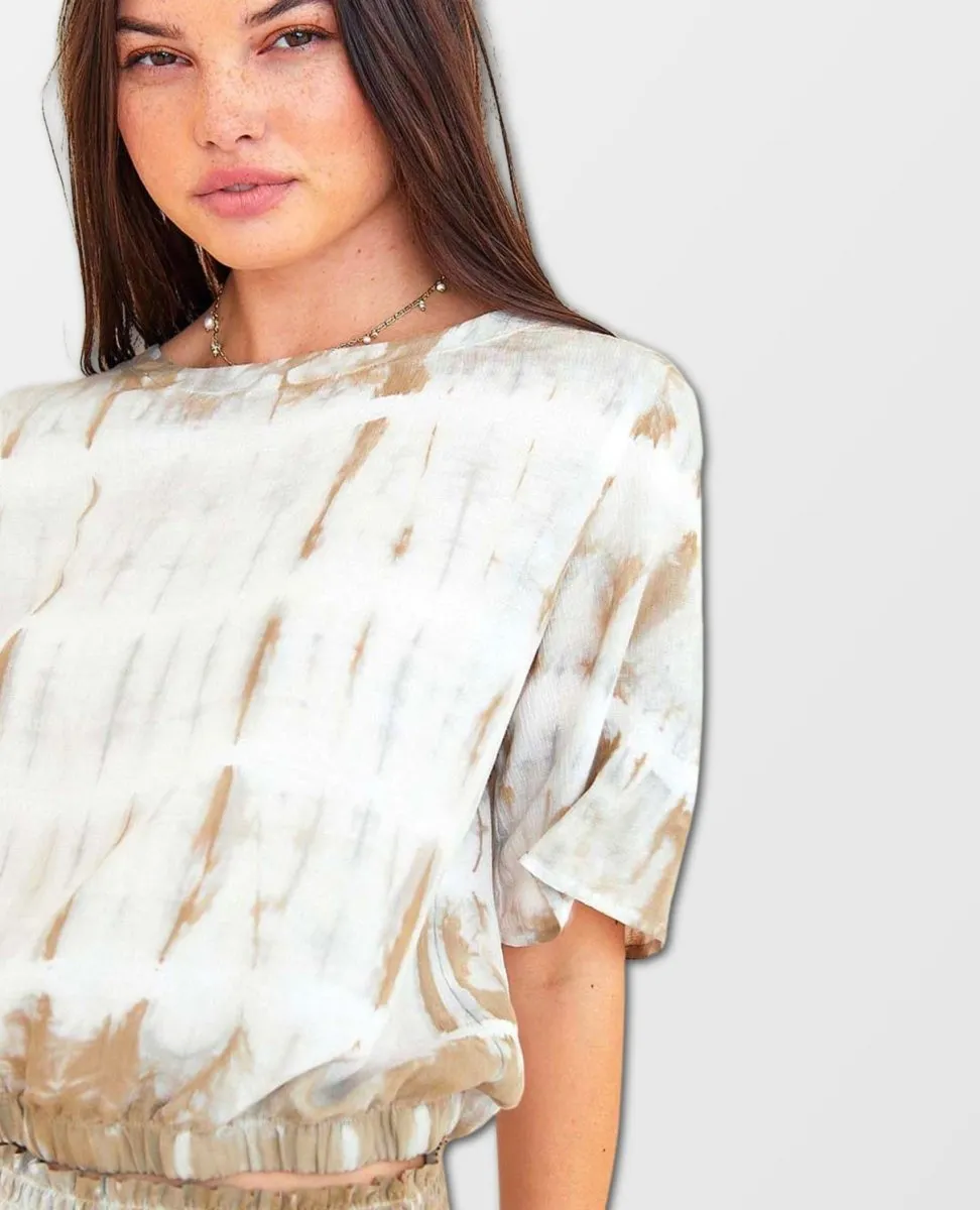 Short Sleeve Elastic Waist Top Dune Tie Dye