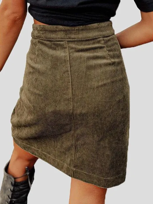 Skirts Corduroy High Waist Button Pocket Skirt for Women