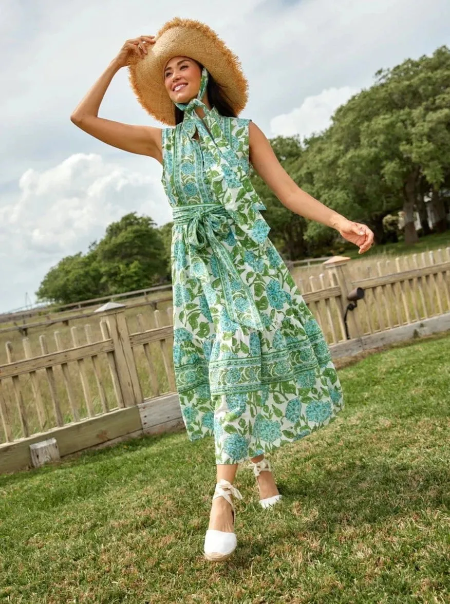 Sleeveless Flounce in Pool / Green Hydrangea