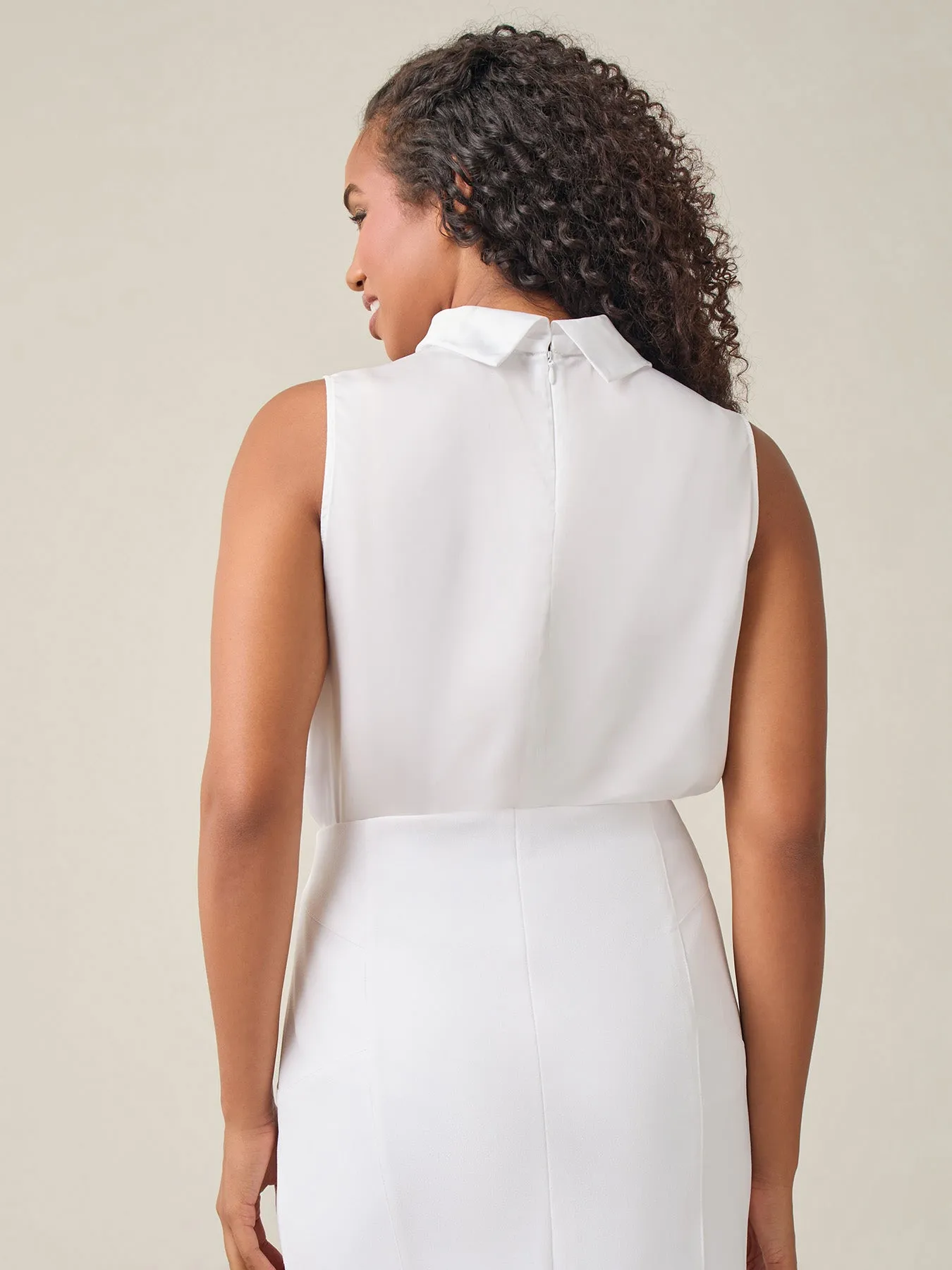 Sleeveless Twist Neck Blouse, White