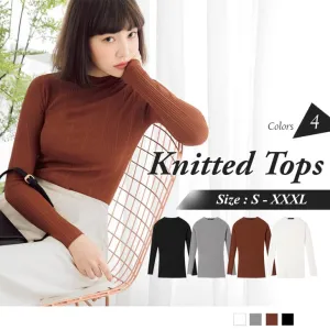 STRIPED TURTLENECK KNITTED LONG SLEEVE TOPS