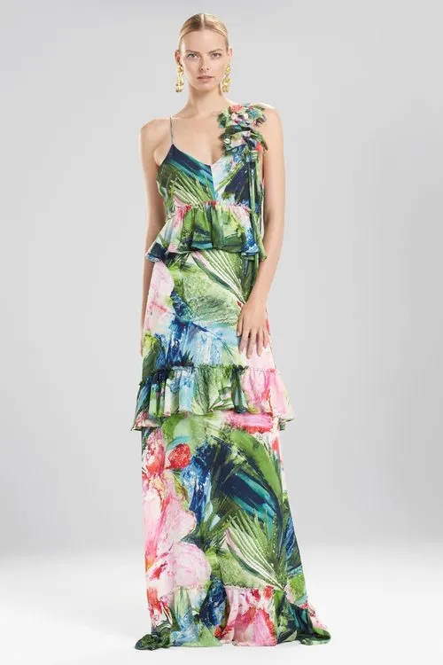 Sunset Palms Tiered Maxi Dress With Corsage