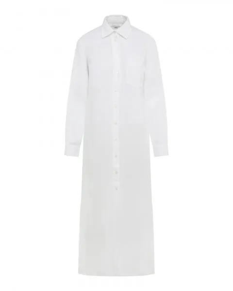 TAYA Linen Maxi Shirt Dress in White