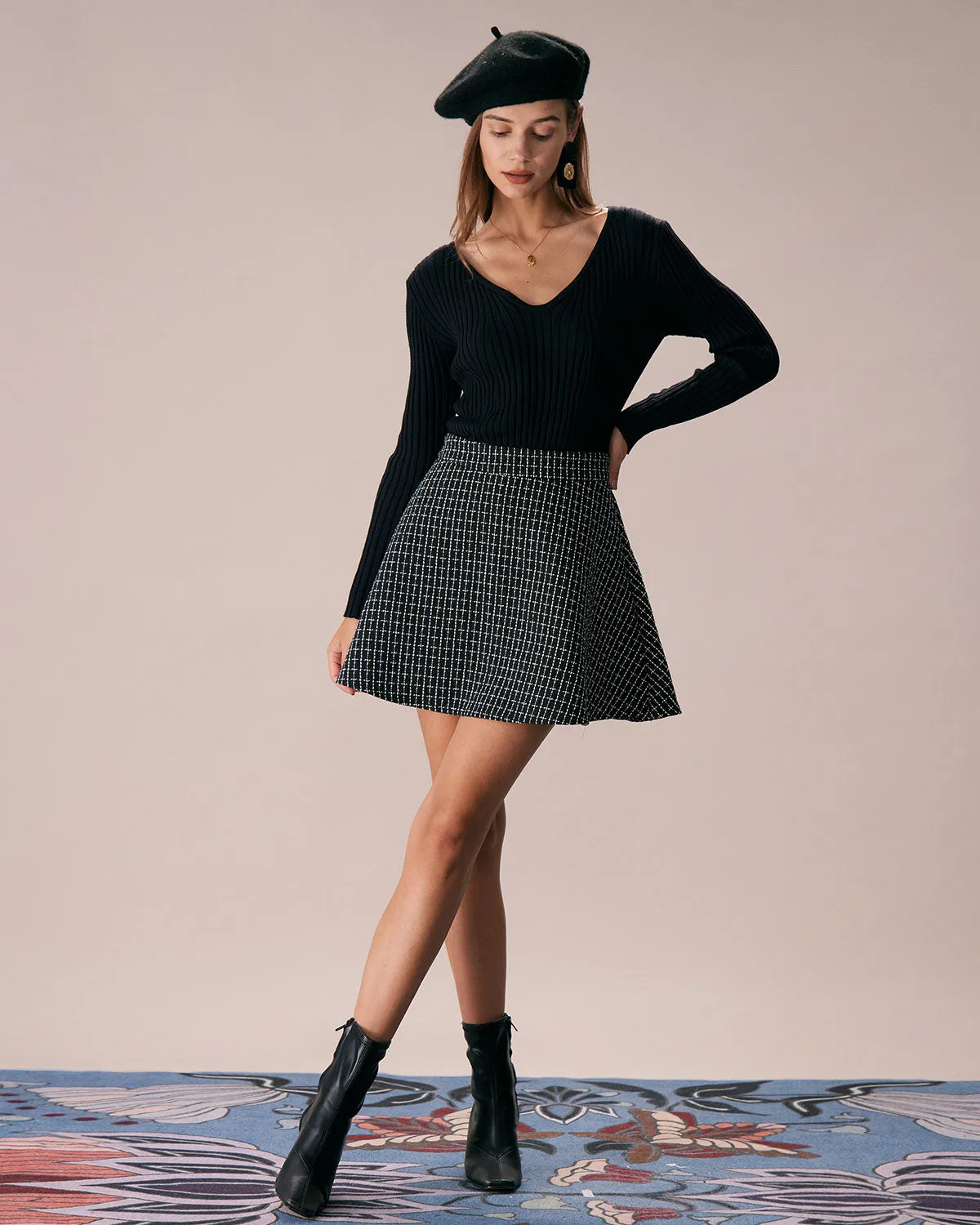 The Black High Waisted Plaid Tweed Mini Skirt