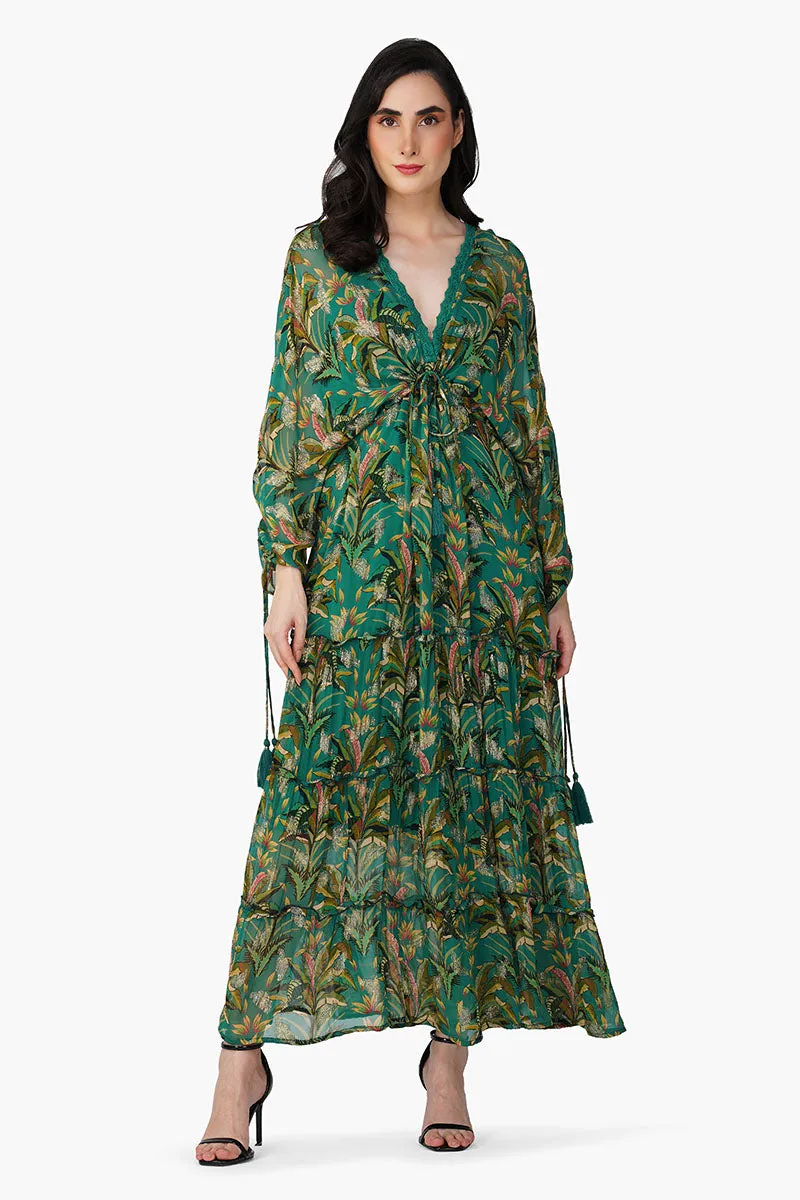 Tropical Ash Leaf Printed Maxi Dress