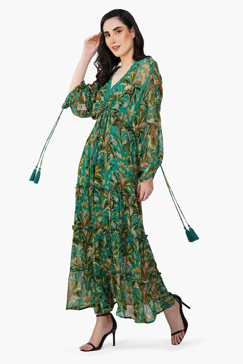 Tropical Ash Leaf Printed Maxi Dress