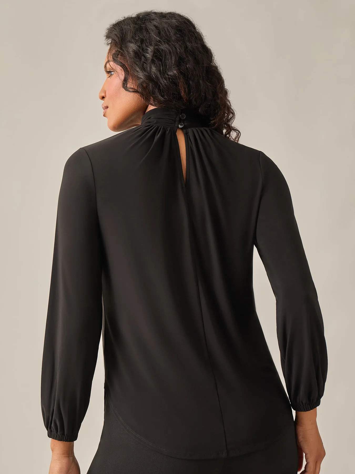 Twist Neck Knit Blouse, Black