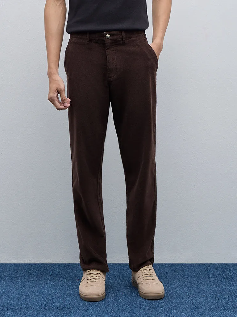 WES Casuals Dark Brown Relaxed-Fit Mid-Rise Cotton Chinos