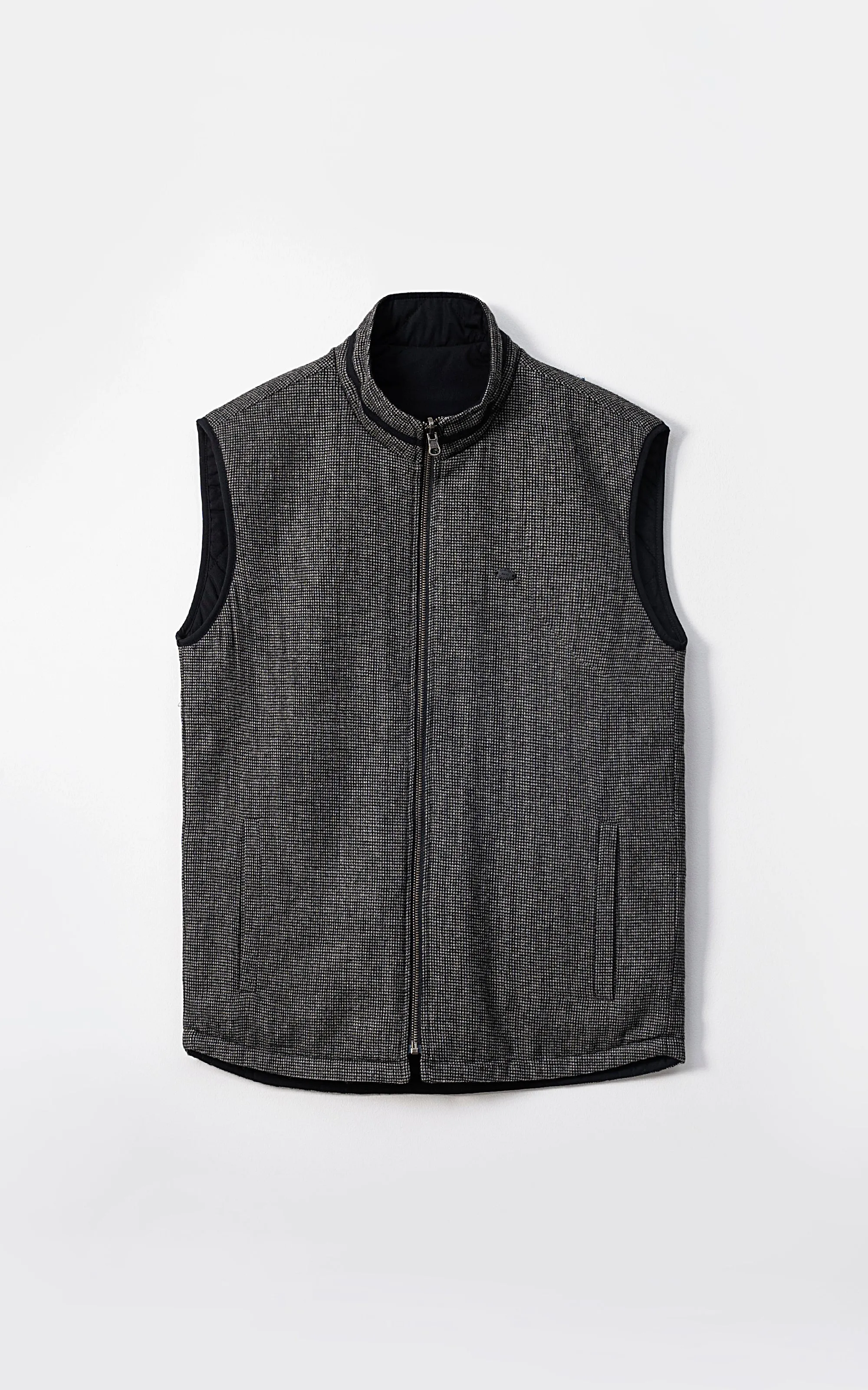 WOOL QUILTED SLEEVELESS REVERSIBLE JACKET DARK GREY