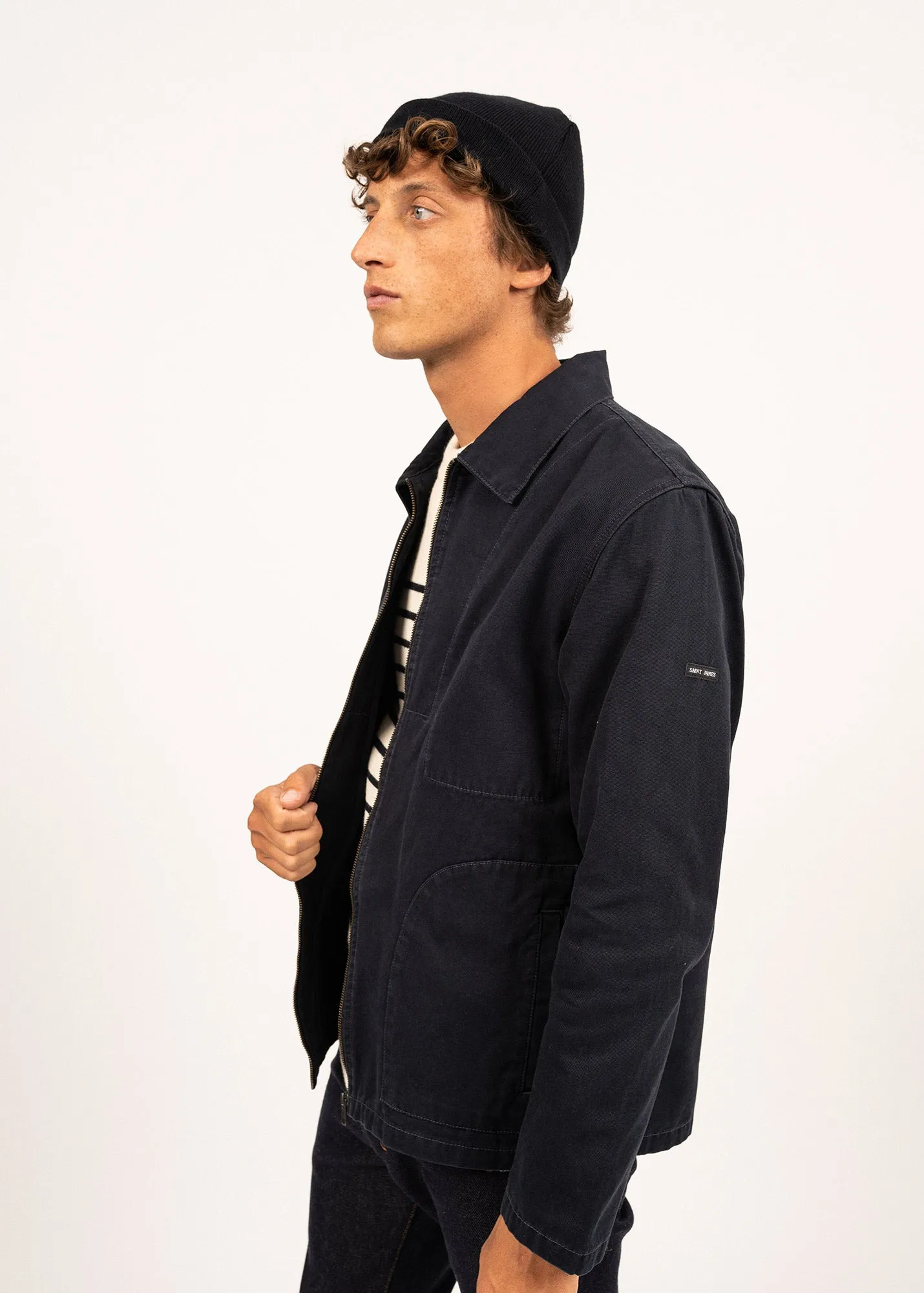 Zephyr smock style jacket - zipped, in cotton canvas (MARINE)